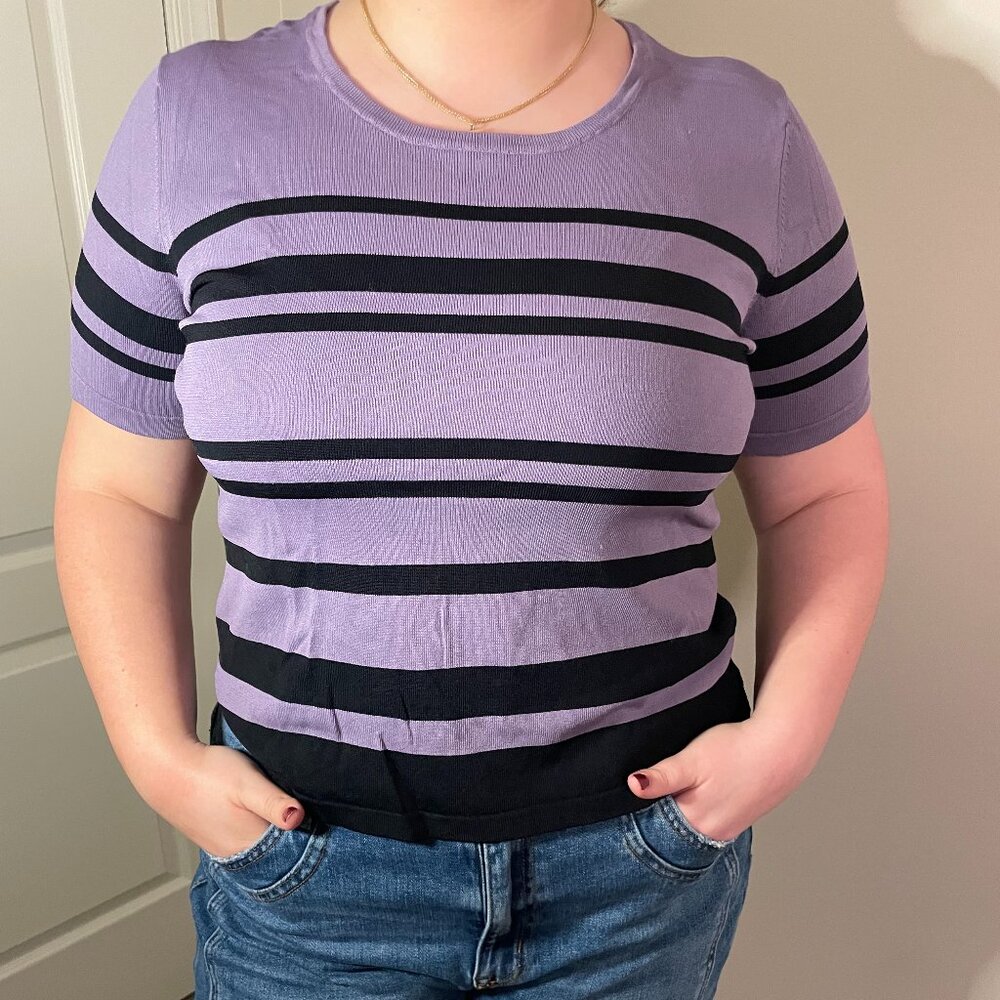 Black and purple short sleeved shirt